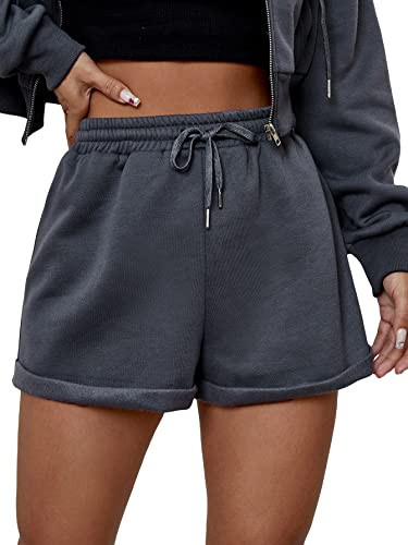 MakeMeChic Women's Casual Drawstring Waist Sweat Shorts Running Track Shorts Dark Grey L | Amazon (US)