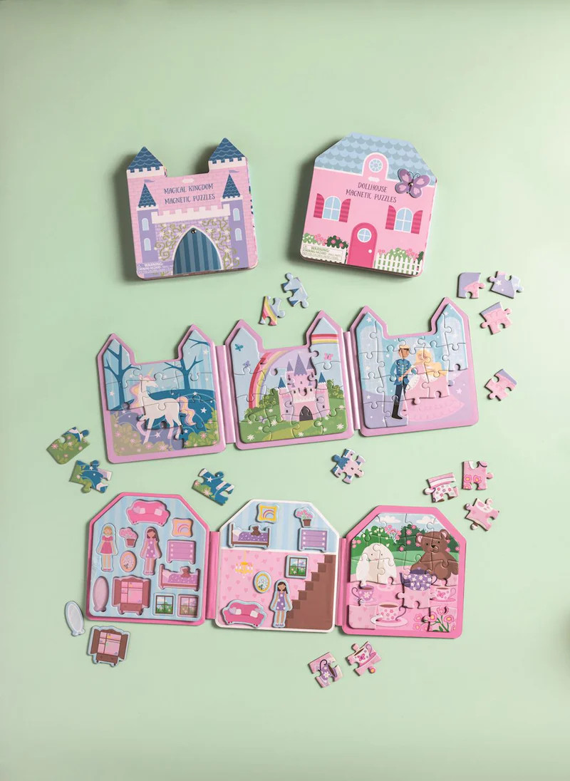 Dollhouse & Magical Kingdom Magnetic Puzzle Books | Classic Whimsy