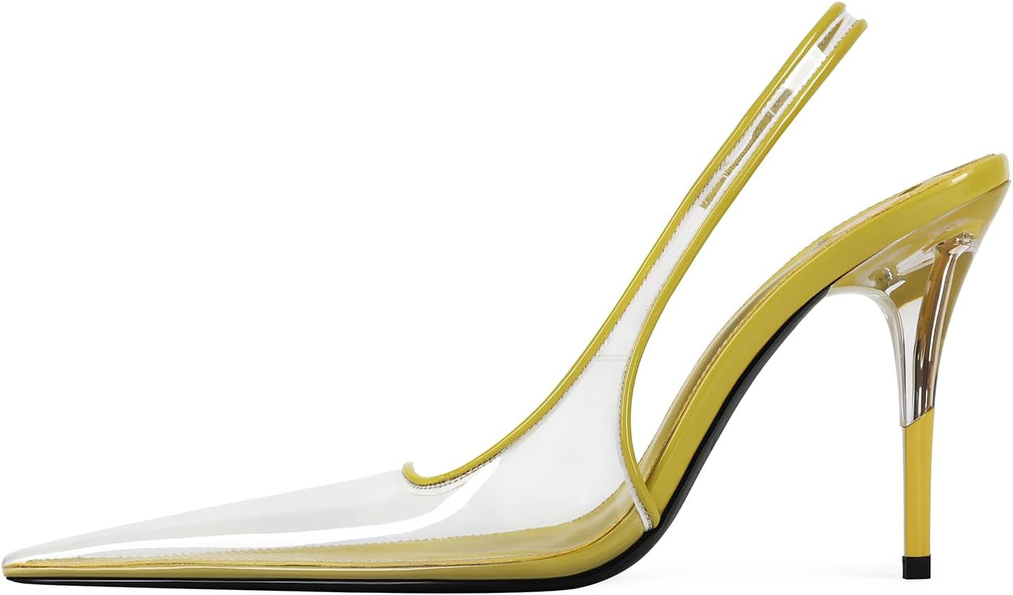 Clear Stiletto High Heels for Women Slingback Closed Toe Unique Heels Pointy Patent PU Leather Slip-On Pumps Sexy Fashion Party Prom Dressy Heeled Sandals Shoes | Amazon (US)