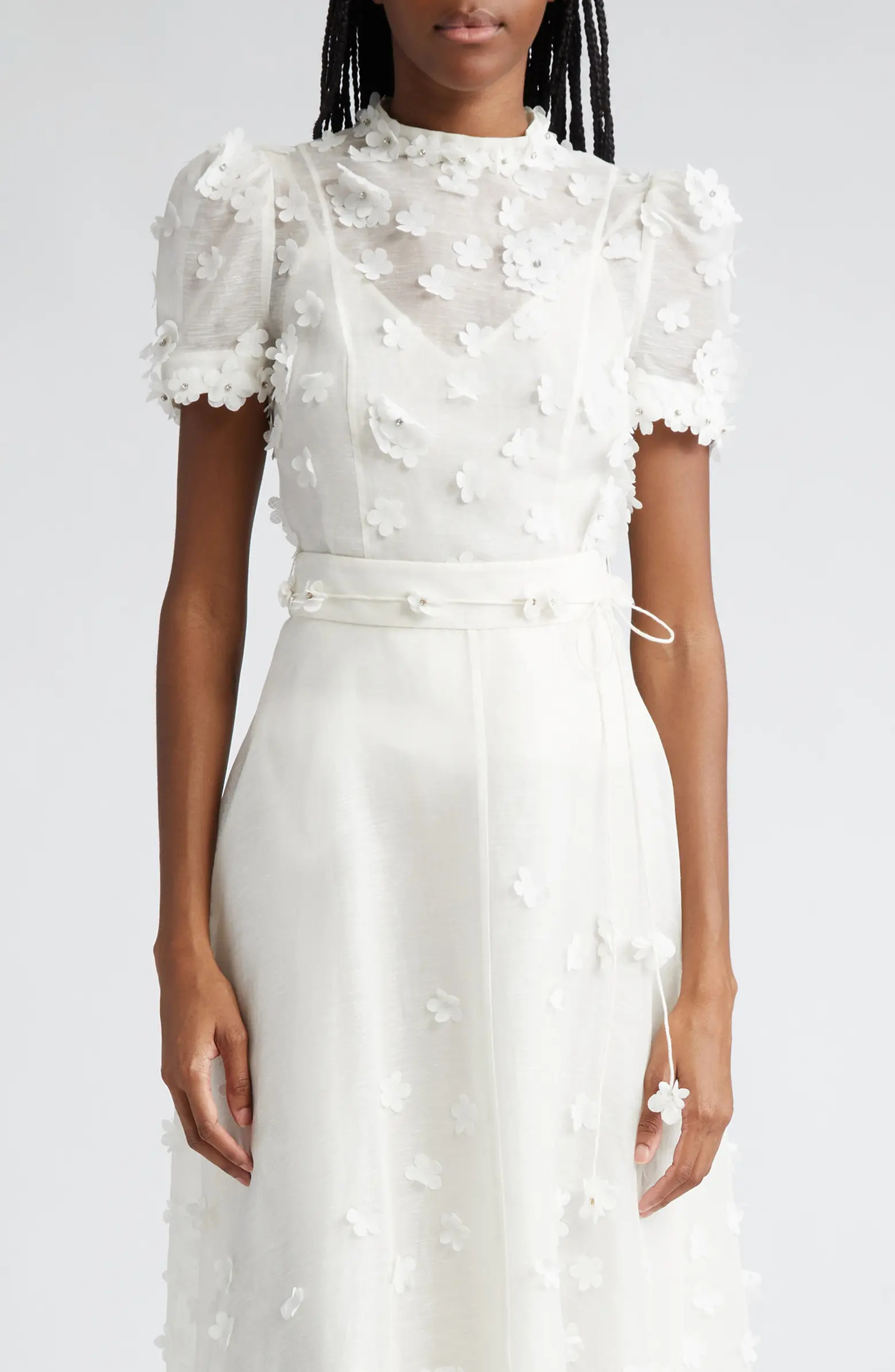 Zimmermann Matchmaker Floral Appliqué Linen & Silk Organza Top | Nordstrom | Nordstrom
