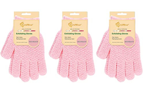 Evridwear Exfoliating Gloves for Shower, 100% Nylon Thick Soft Medium Heavy Bathing Gloves Dead Skin Remover Body Scrubber Smooth Skin with Hang Loop, 3 Pairs Moderate Pink | Amazon (US)
