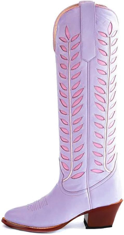 KaroNairy Orange Wide Calf Cowboy Boots for Women Foliage Embroidered Western Cowgirl Boots Chunk... | Amazon (US)