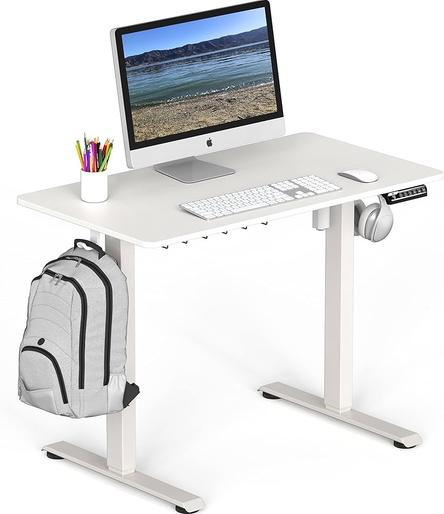 SHW Small Electric Height Adjustable Sit Stand Desk with Hanging Hooks and Cable Management, 40 x... | Amazon (US)