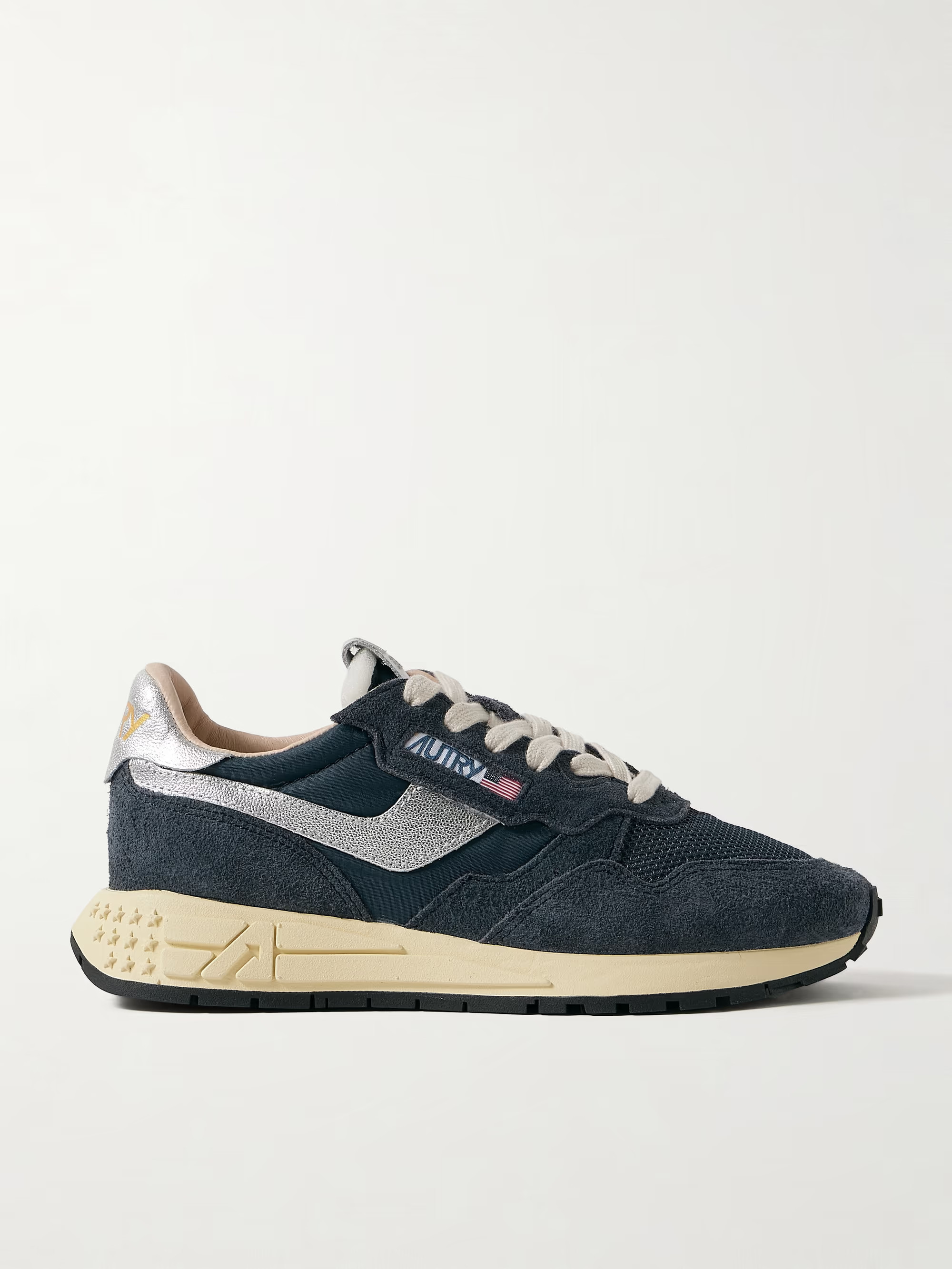 Reelwind Low metallic leather-trimmed suede and shell sneakers | NET-A-PORTER APAC