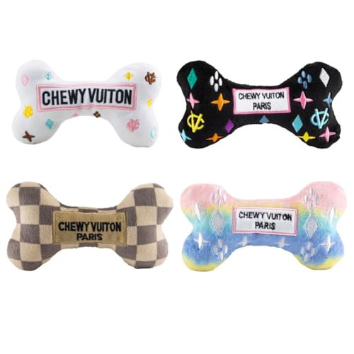 Haute Diggity Dog Medium Chewy Vuiton Bones Plush Dog Toys for Small, Medium & Large Dogs, 4-Pack Durable Stuffed Designer-Inspired Pet Toys with Interactive Squeaker, Machine-Washable & Safe | Amazon (US)