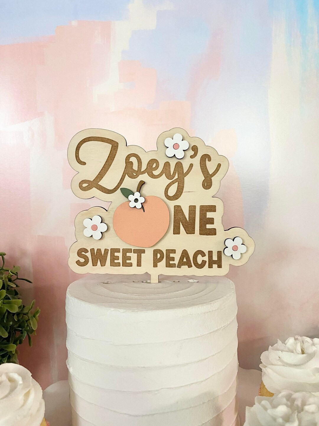 One Sweet Peach Birthday Cake Topper with Custom Name, First Birthday Decor, 3D Wood Cake Topper,... | Etsy (US)