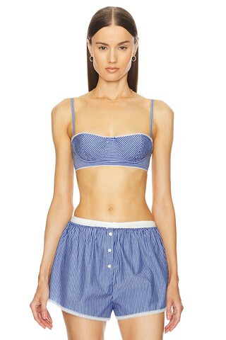 Helsa Pinstripe Poplin Bra in Blue Pinstripe from Revolve.com | Revolve Clothing (Global)