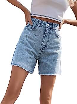 SweatyRocks Women's High Waist Denim Shorts Straight Leg Raw Hem Jean Shorts Summer Hot Pants wit... | Amazon (US)