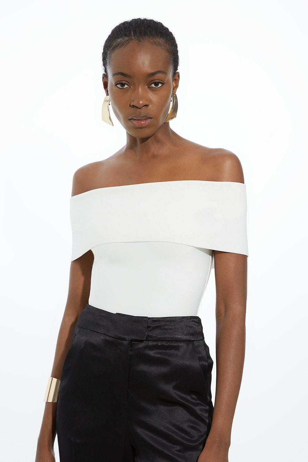 Figure Form Bandage Bardot Knit Top | Karen Millen | Karen Millen UK + IE + DE + NL