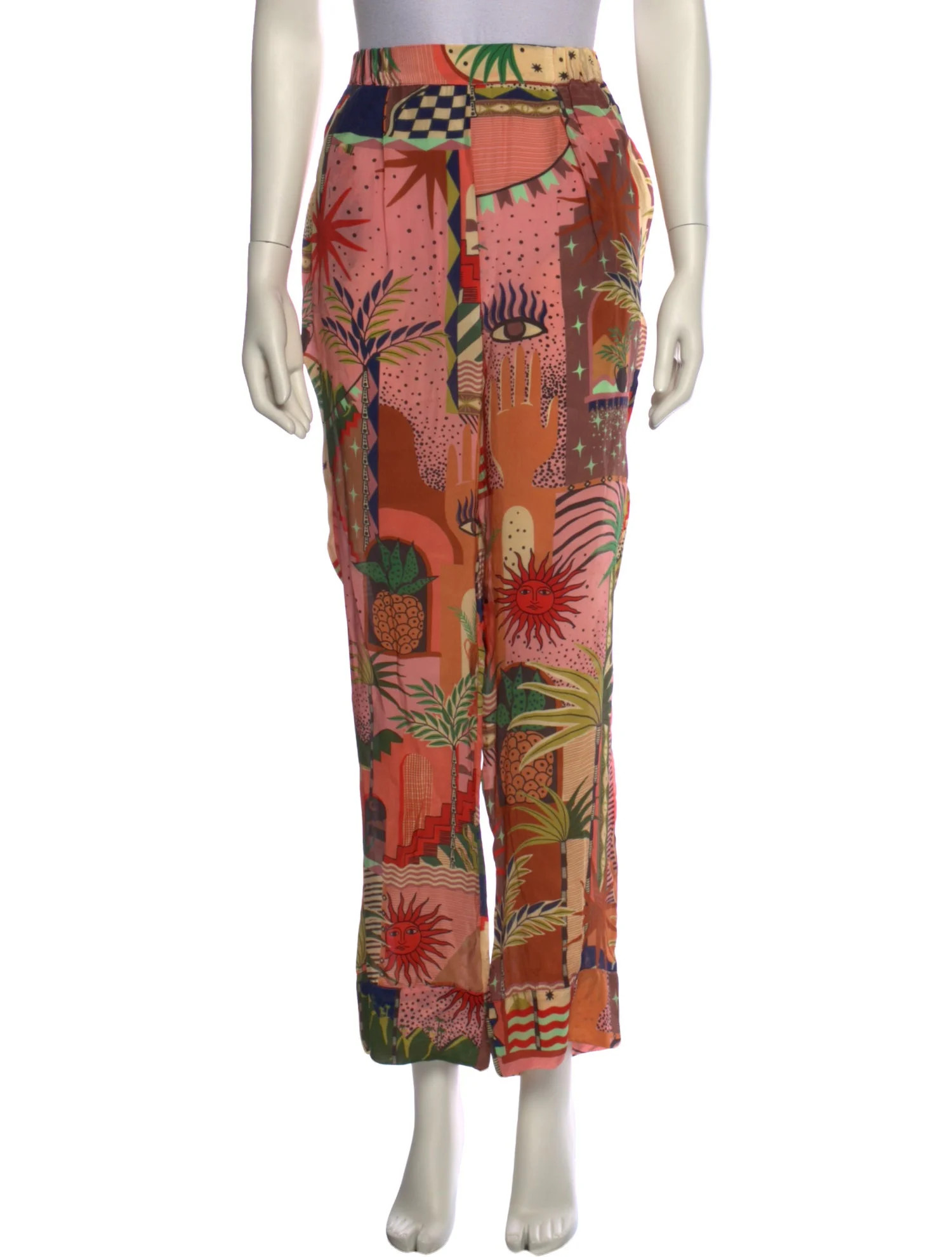 Farm Rio Printed Straight Leg Pants w/ Tags - 12.5" Rise, Pink Pants, Clothing - WFARM83519 | The... | The RealReal