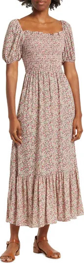 LOVE...ADY Puff Sleeve Smocked Floral Print Midi Dress | Nordstromrack | Nordstrom Rack
