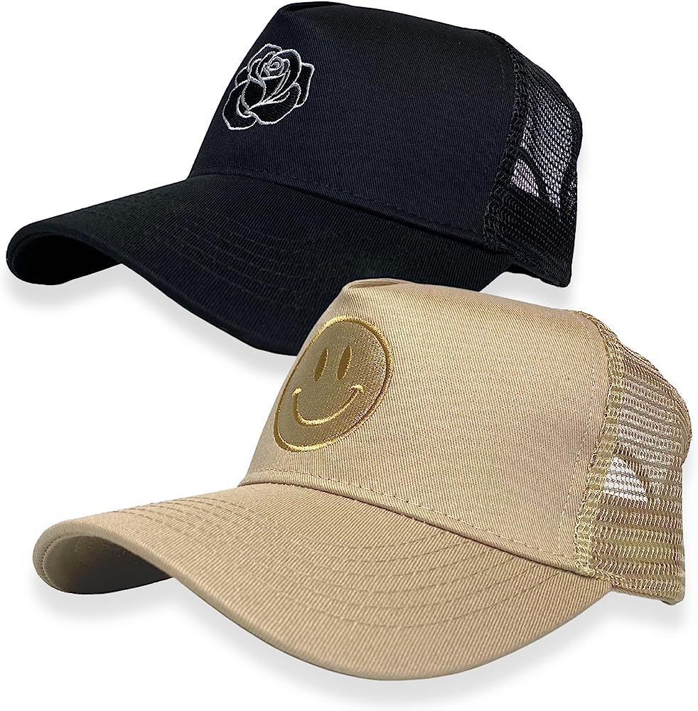 Trucker Hat - 2 Pack | Cotton Embroidered Cap | Unisex Men Women Baseball Cap | Mesh Adjustable S... | Amazon (US)