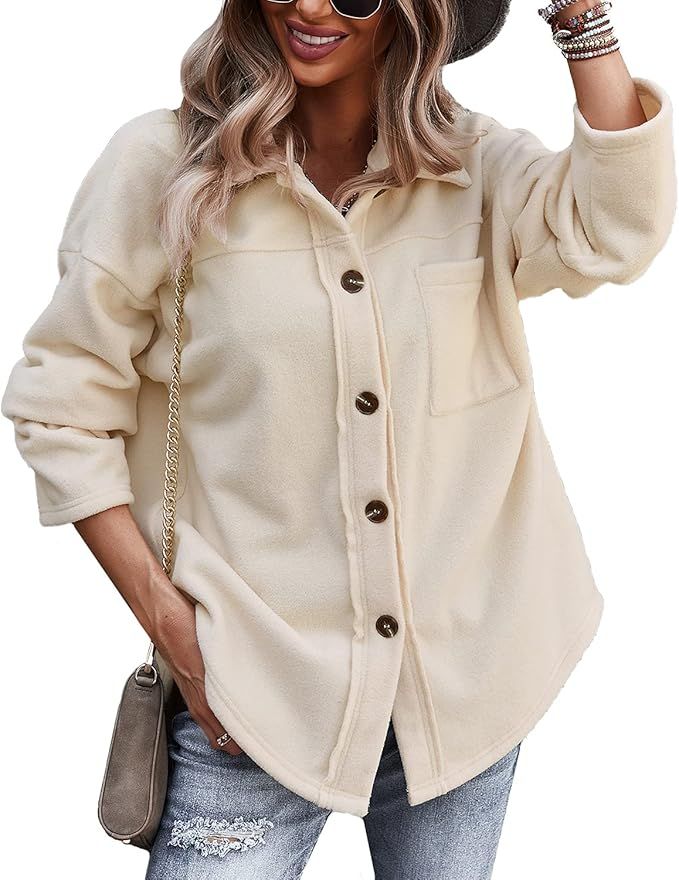 BROVEVA Womens Button Down Shacket Jacket Polar fleece Trench Pea Coat Fall Winter Outerwear | Amazon (US)