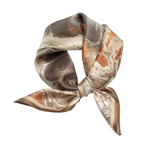 Aufeel 100% Real Mulberry Silk Women Small Square Neck Scarfs 21" Lightweight Headscarf Printed Neckerchief Gift Packed(Creamy Brown) | Amazon (US)