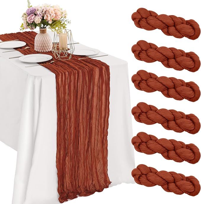 JALANCY 6 Pieces Terracotta 10FT Cheesecloth Table Runner Boho Gauze Fabric Table Runner Rustic S... | Amazon (US)