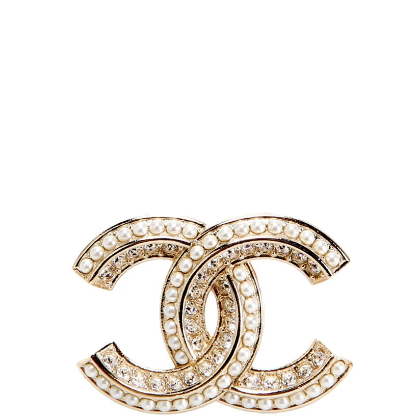 CC Crystal/Pearl Brooch Gold | Keeks Designer Handbags