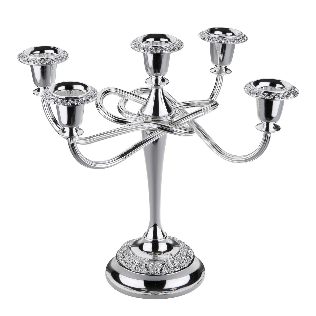English Silver Plate Five Light Rose Scroll Candelabra | The Well Appointed House, LLC
