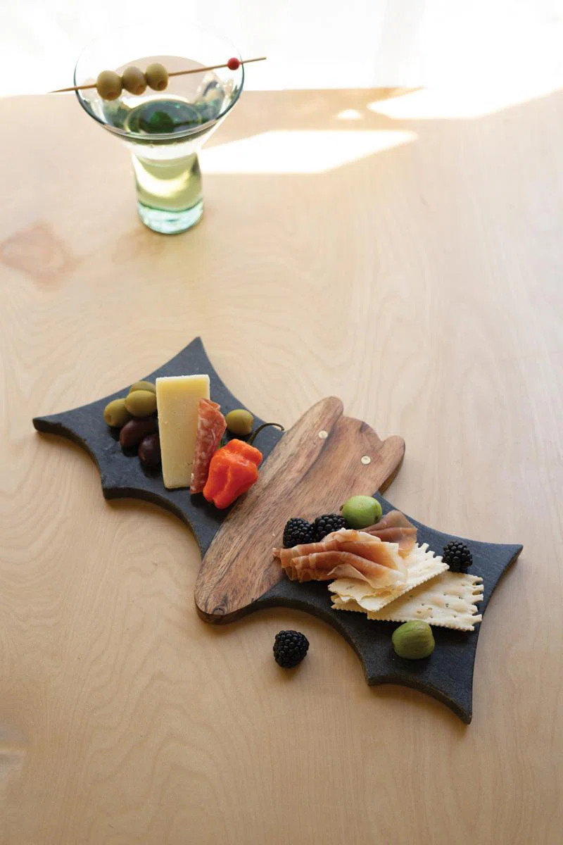 MARBLE AND ACACIA WOOD BAT CHEESE BOARD | Birch Lane