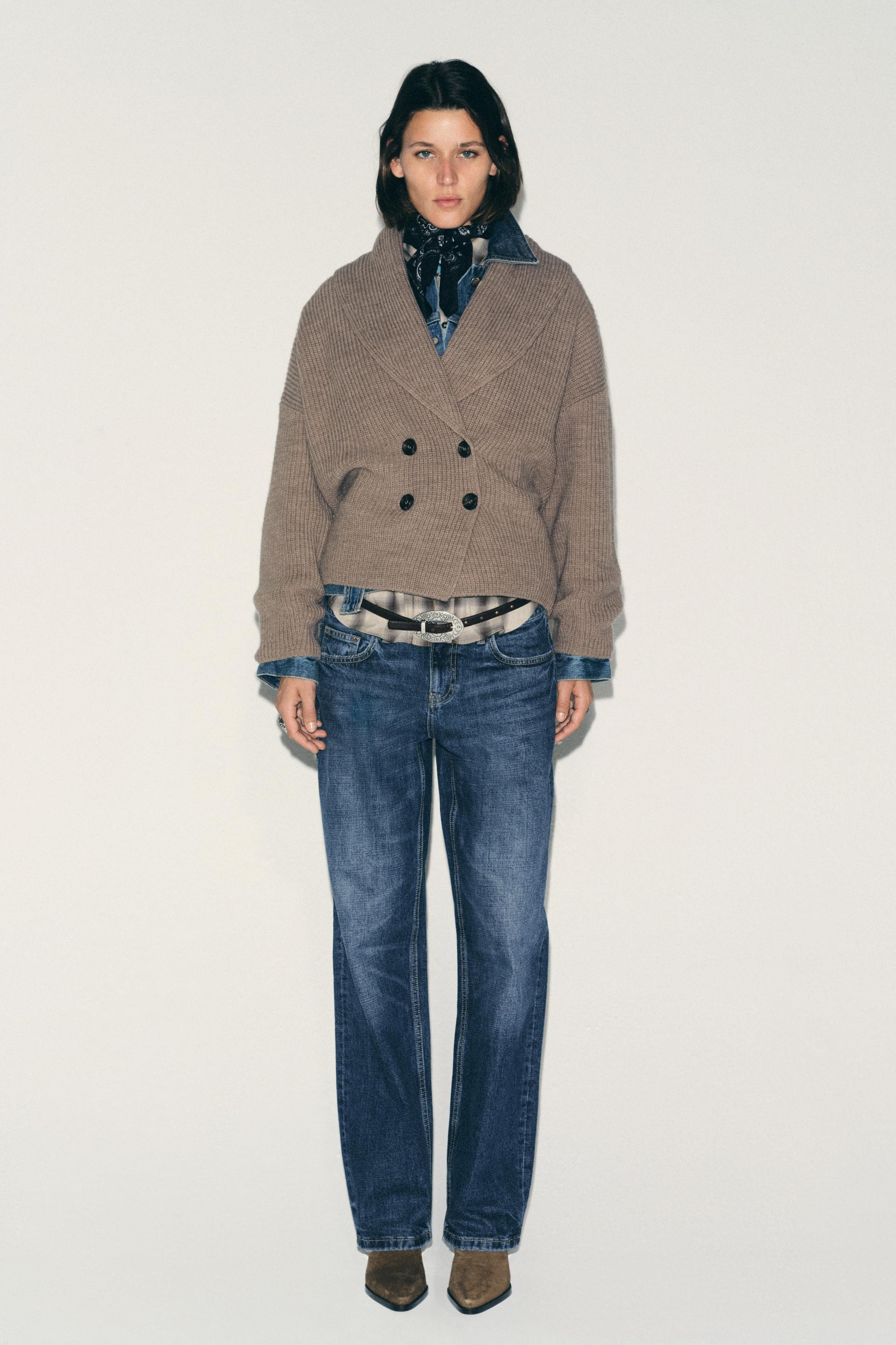Zara - Double-Breasted Knit Jacket - Brown / Taupe - L - Woman | Zara US