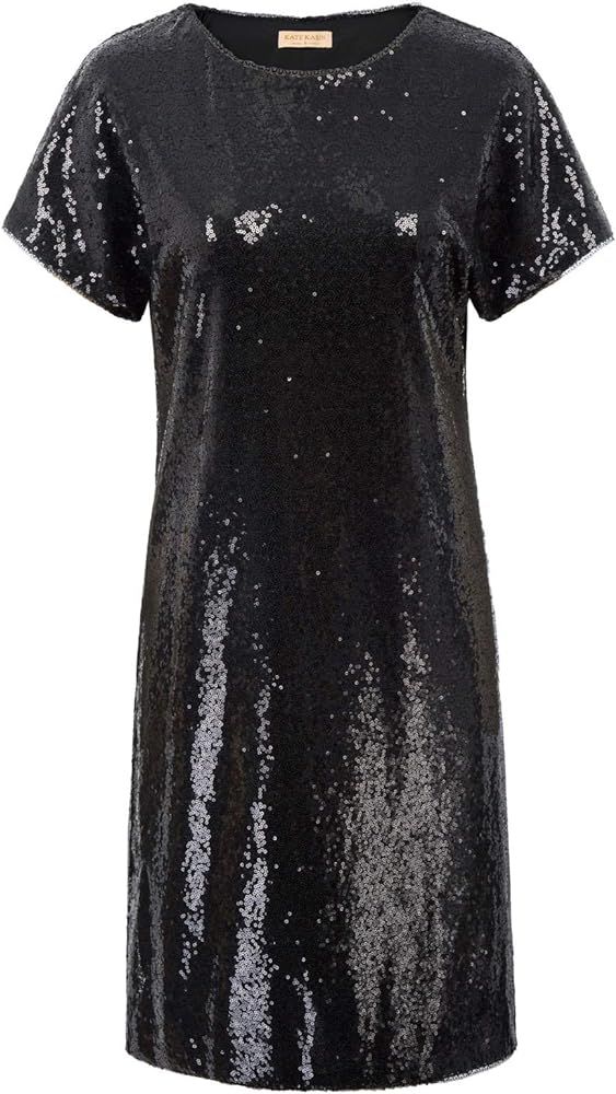 Women Sparkle Sequin Loose Party Dress Short Sleeve Cocktail Dresses | Amazon (US)