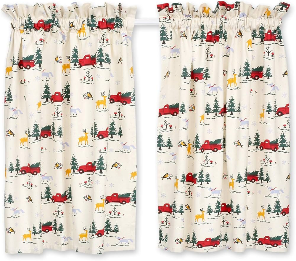 Cackleberry Home Christmas Red Farm Truck Cafe Curtains 28 Inches W x 36 Inches L Cotton, Set of 2 | Amazon (US)