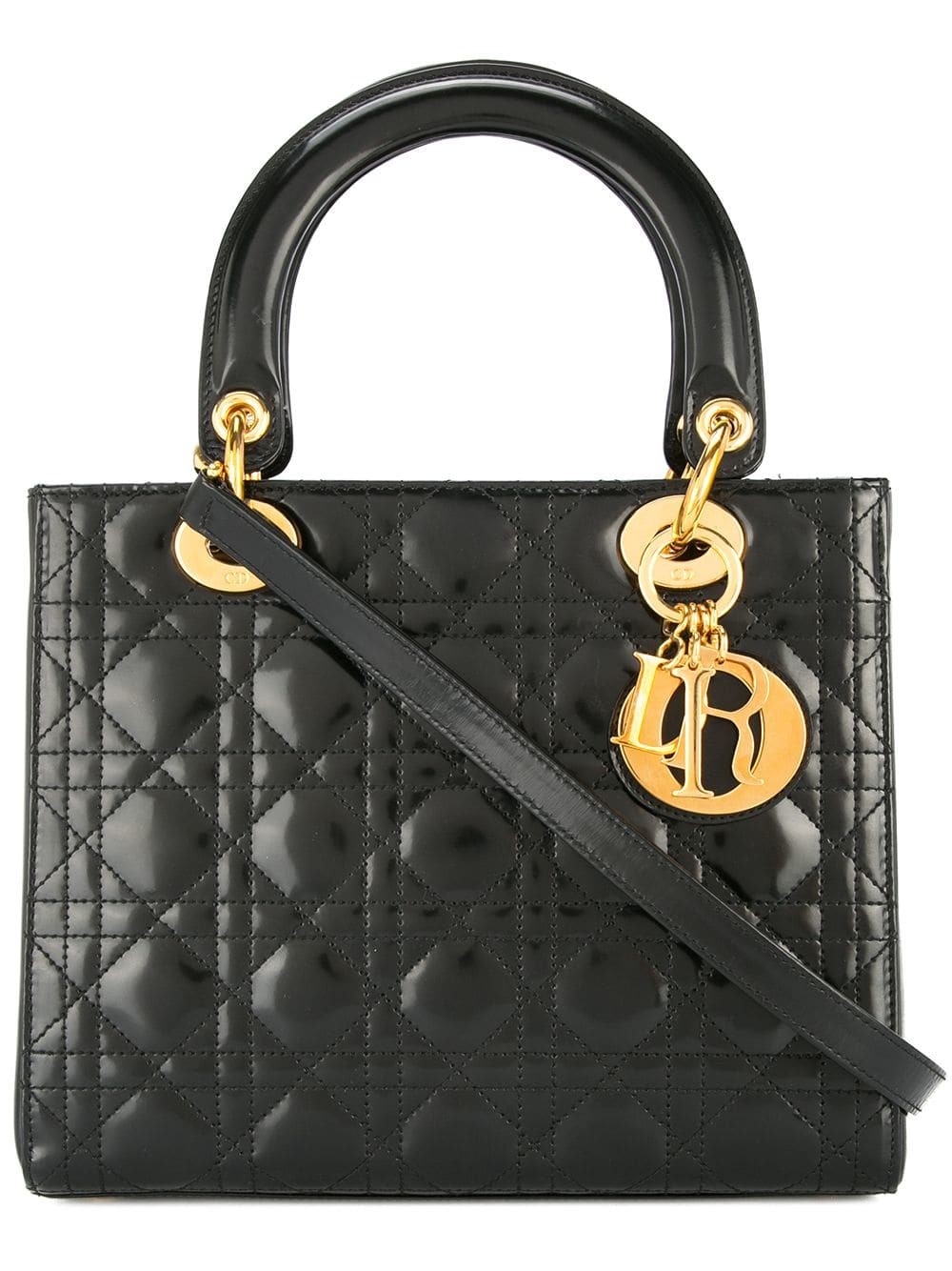 Christian Dior Vintage Lady Dior Cannage 2way bag - Black | FarFetch US