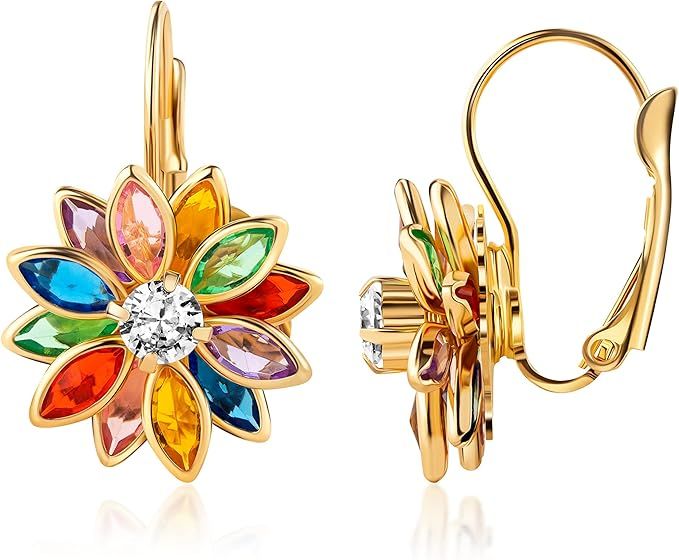Barzel 18K Gold Plated Flower Earrings - Colorful Lotus Flower Earrings For Women | Amazon (US)