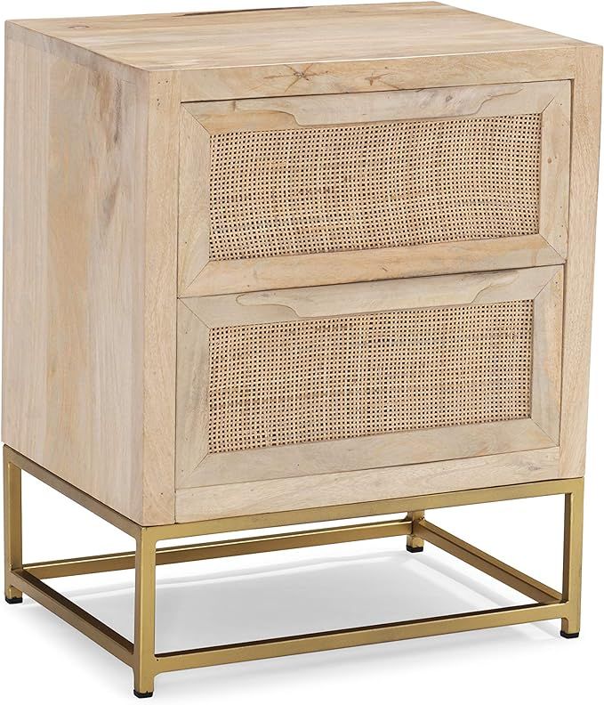 Powell Natural Rattan and Gold Base 2 Drawer Danika Cabinet, Two | Amazon (US)
