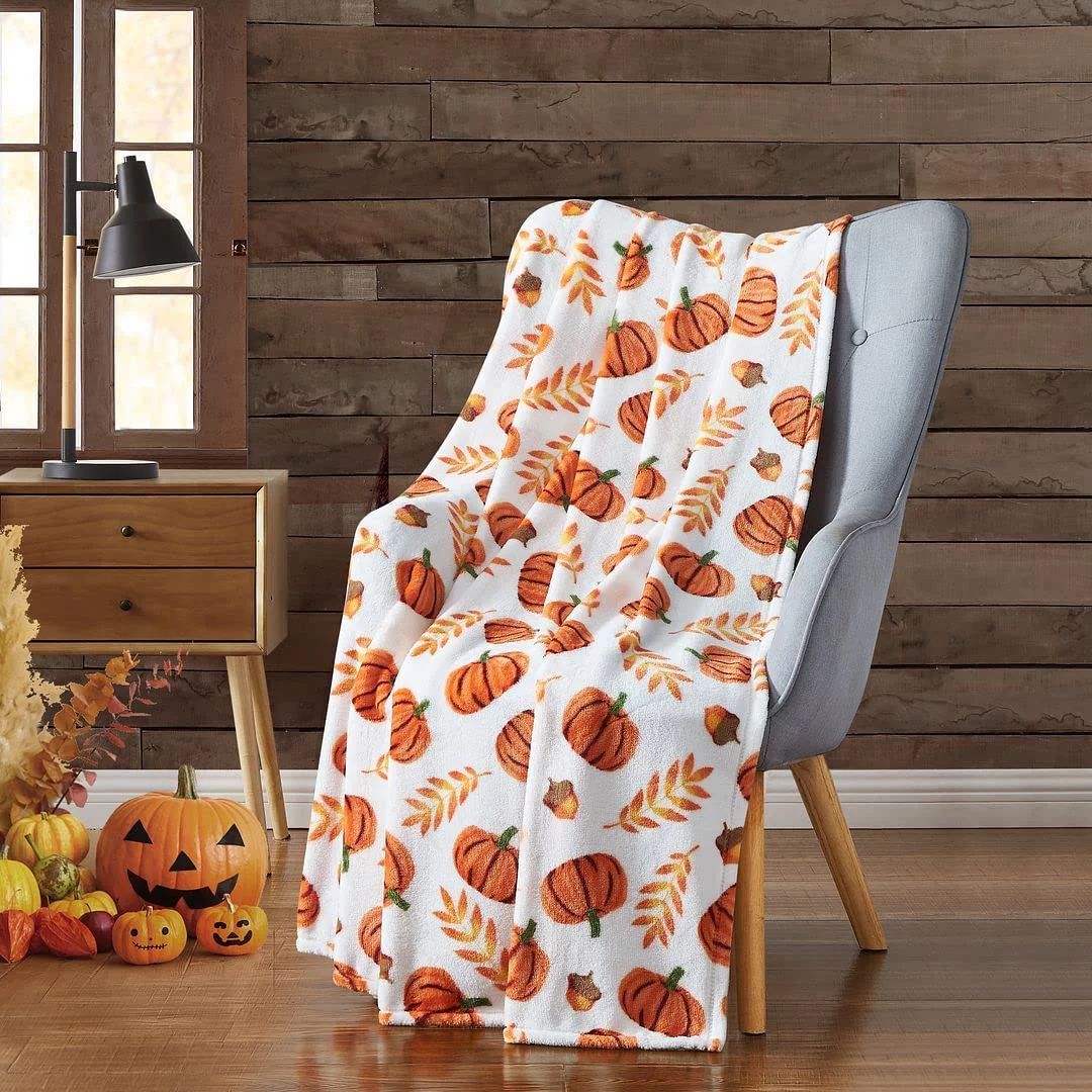 Serafina Home Farmhouse Fall Throw Blanket: Harvest Pumkins Leaves and Wheat on Velvet Fleece, Ac... | Walmart (US)