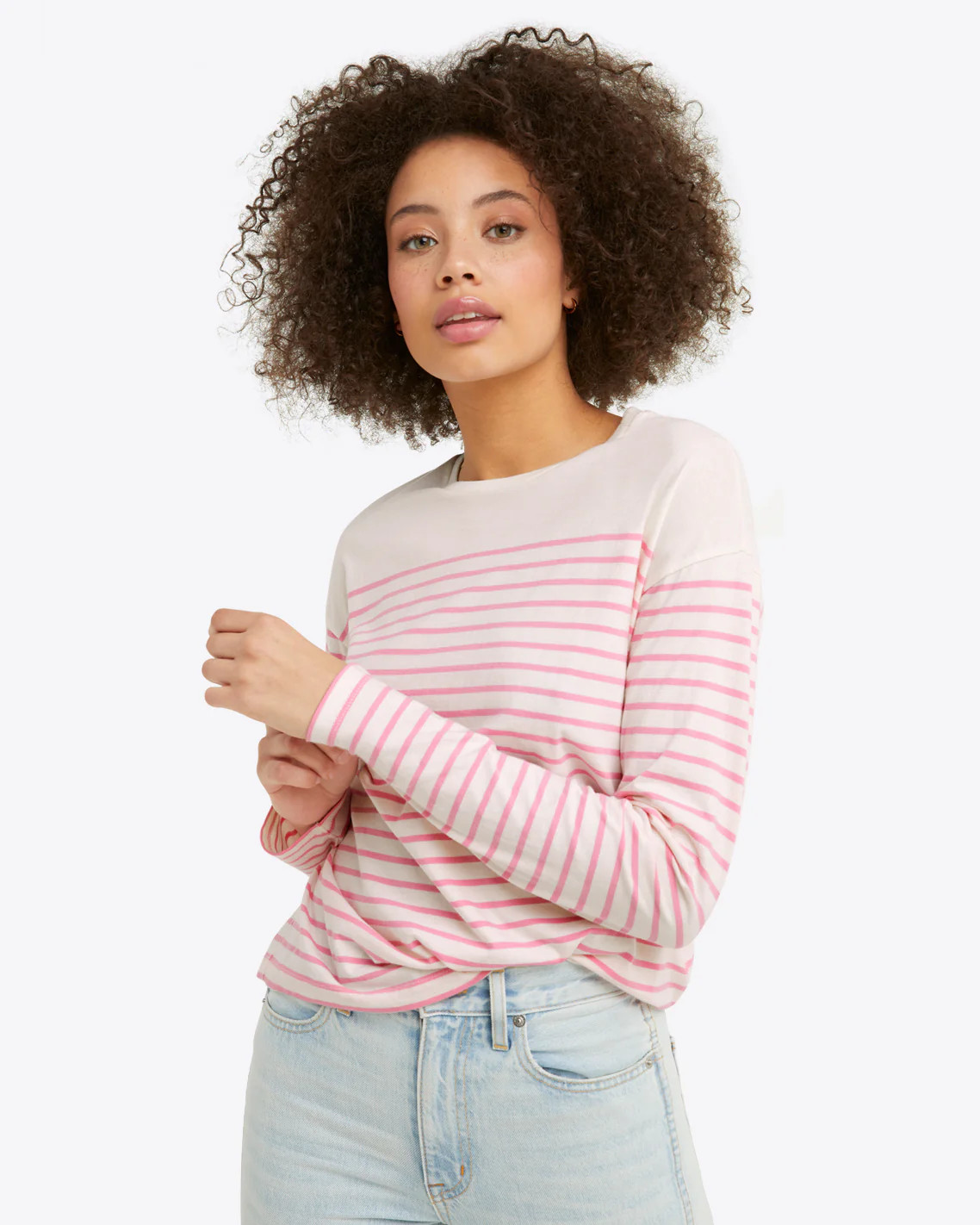 Striped Long Sleeve T-Shirt in Pink Multi | Draper James (US)