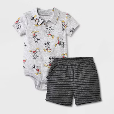 Baby Boys' Mickey Mouse Solid Top and Bottom Set - Heather Gray | Target