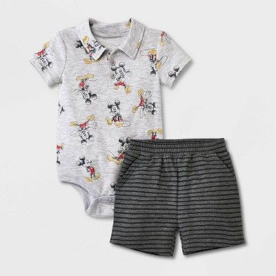 Baby Boys' Mickey Mouse Solid Top and Bottom Set - Heather Gray | Target