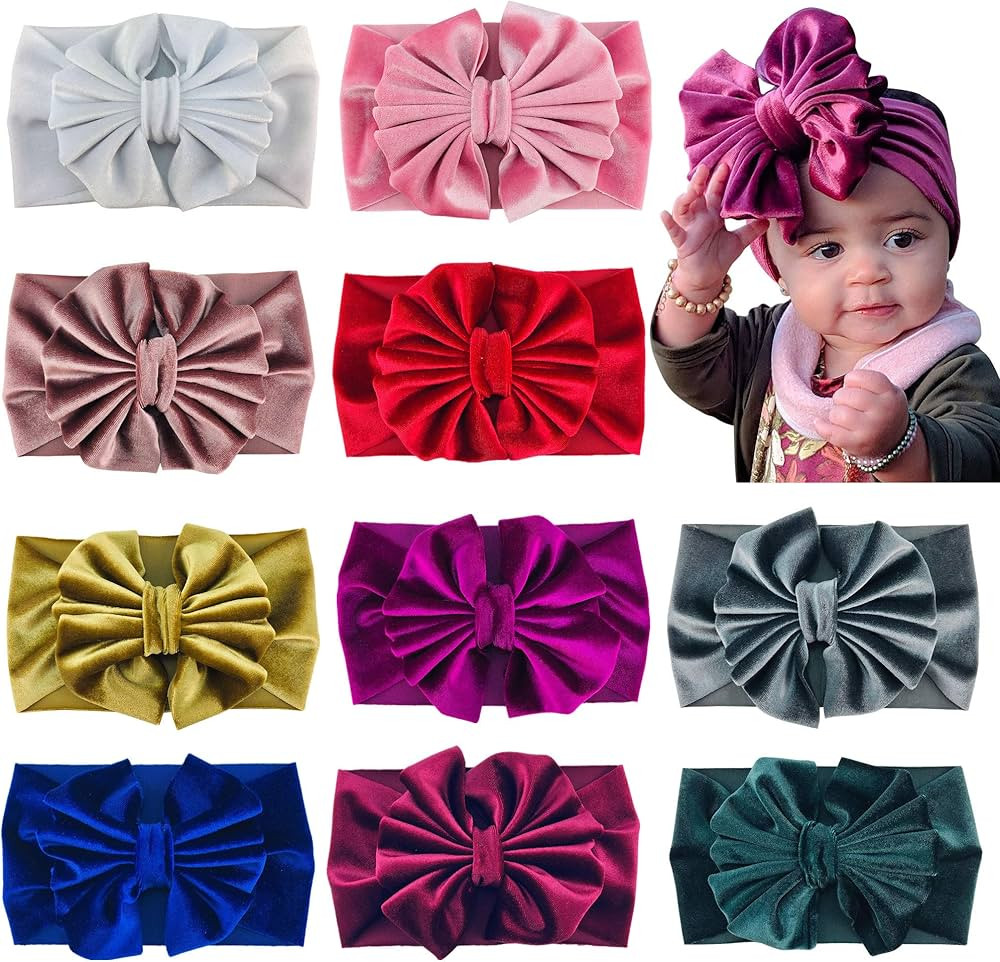 inSowni 10 Pack Solid Stretchy Velvet Big Bow Wide Headbands Headwraps Accessories for Baby Girls... | Amazon (US)