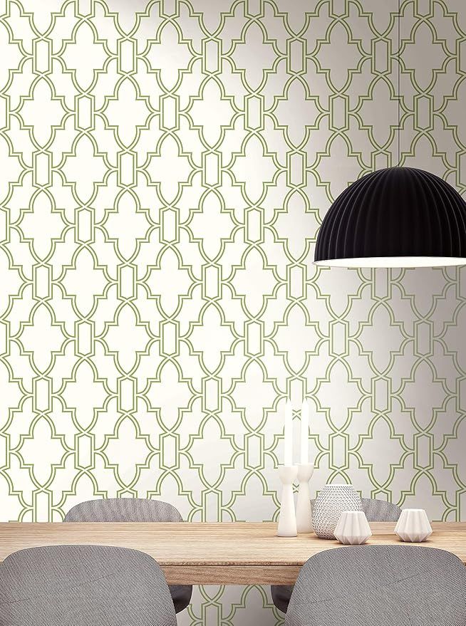 NextWall Tile Trellis Peel and Stick Wallpaper (Green & White) | Amazon (US)