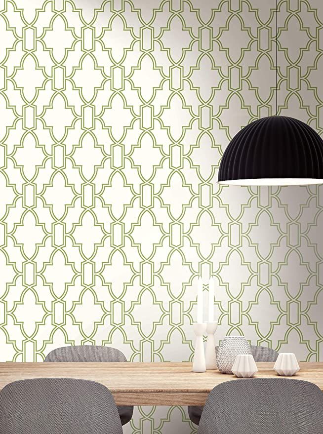 NextWall Tile Trellis Peel and Stick Wallpaper (Green & White) | Amazon (US)