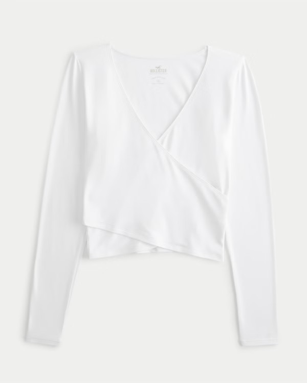 Long-Sleeve Seamless Fabric Wrap Top | Hollister (US)
