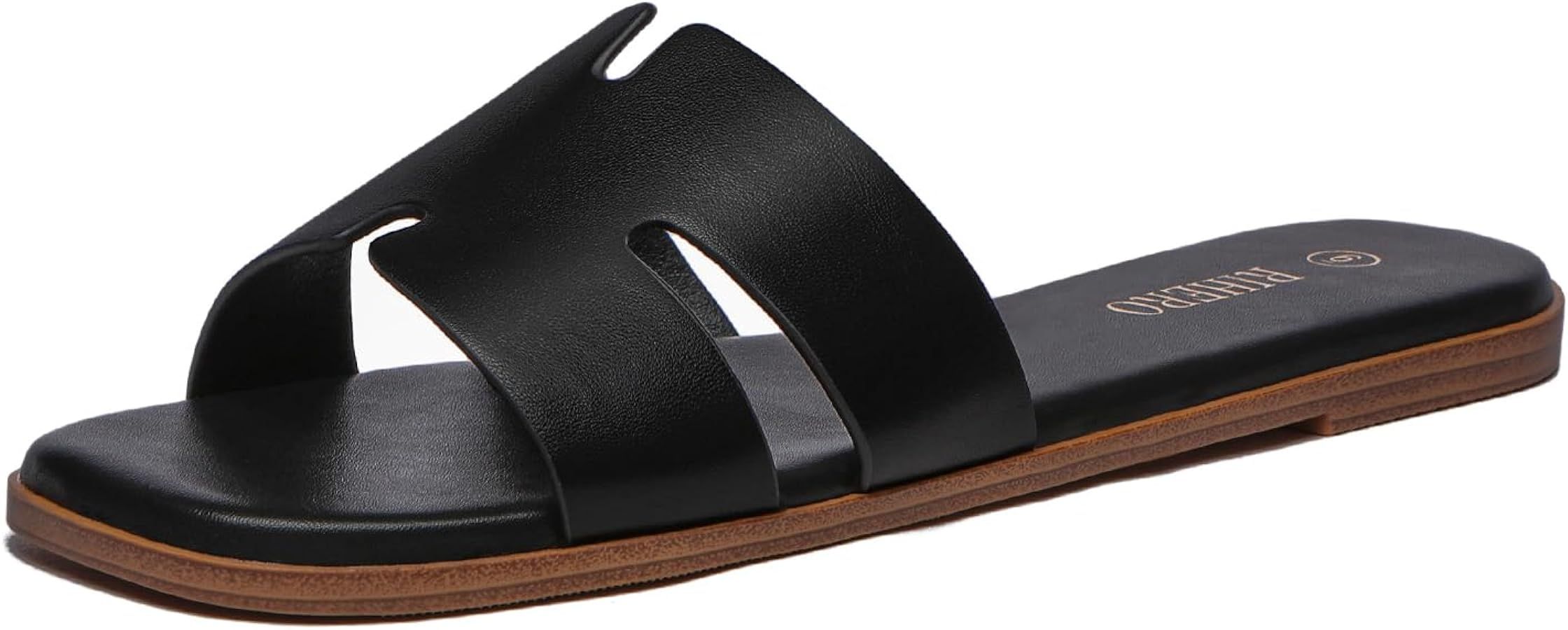 Rihero Women's Dressy Flat Sandals Comfortable Slip On Leather Slide Sandals | Amazon (US)