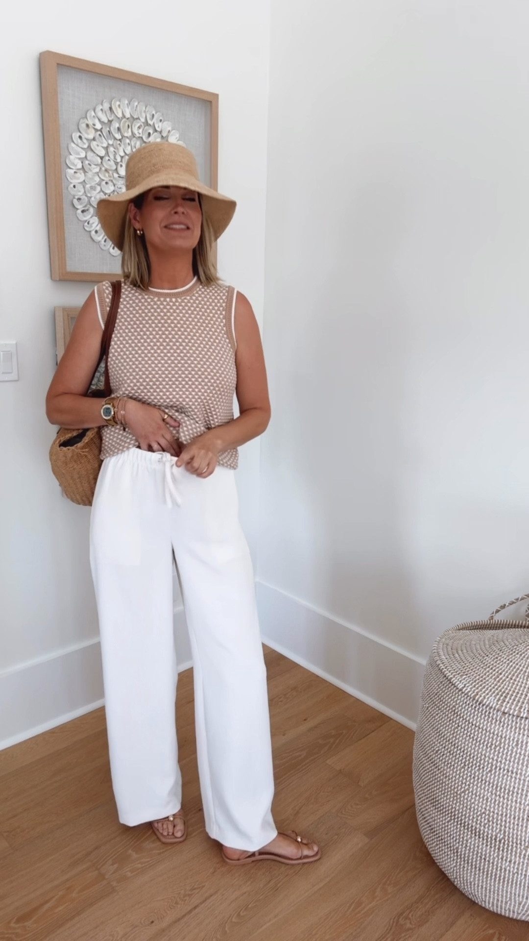 Vacation outfit. The viral travel pants that don’t wrinkle!!! I am in small tall.  Small top.  Sandals true to size.  

#LTKTall #LTKTravel #LTKgrwm