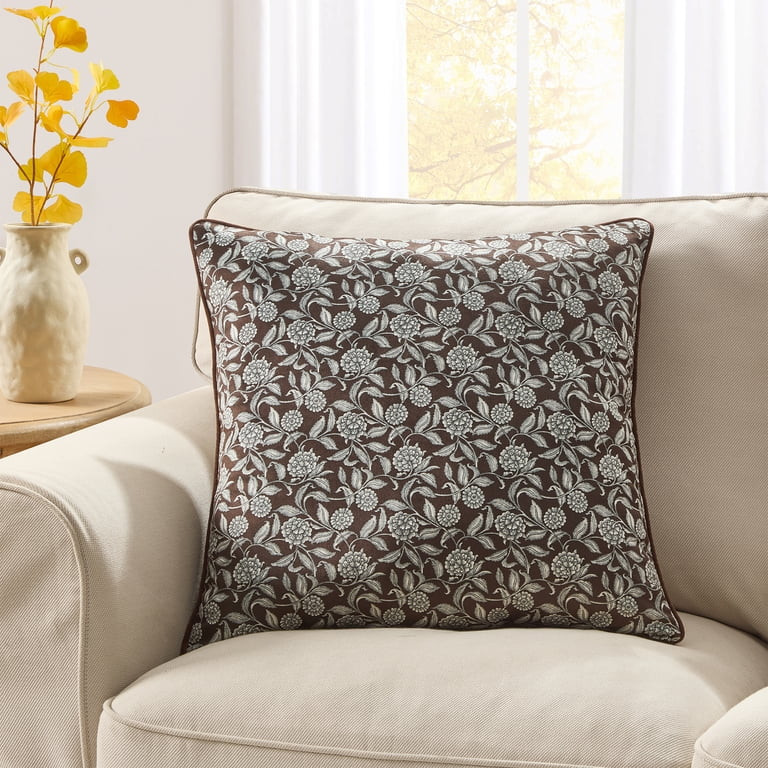 My Texas House 20" x 20" Brown Floral Velvet Decorative Pillow | Walmart (US)