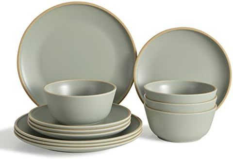 Gufaith Melamine Dinnerware Sets for 4,12 Piece Plates and Bowls Sets, Unbreakable,BPA Free, Suit... | Amazon (US)