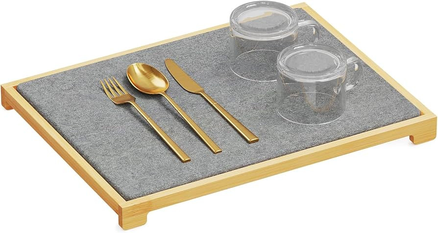 Amazon.com: SpaceAid Stone Drying Mat for Kitchen Counter, Bamboo Rack Dish Pad, Instant Dry Diat... | Amazon (US)