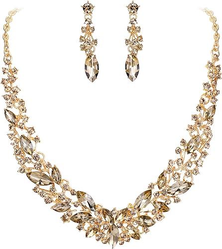 BriLove Women's Wedding Bridal Austrian Crystal Marquise Cluster Collar Necklace Dangle Earrings ... | Amazon (US)