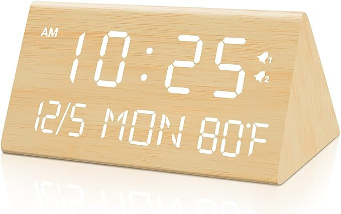 fomobest Wooden Digital Alarm Clock, 0-100% Dimmer, Dual Alarm Settings, Weekday/Everyday Mode, 9... | Amazon (US)