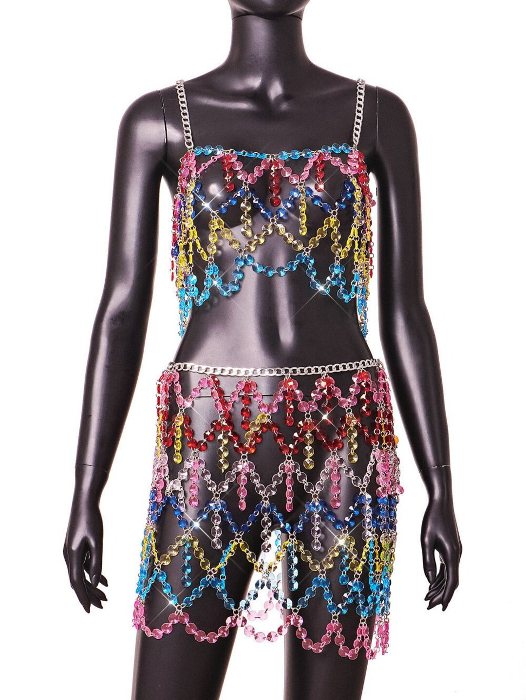 Crystal Bralette Beach Rave Skirt Party Dress Womens Metal Chain Body Jewelry Gift for Her | Etsy (US)