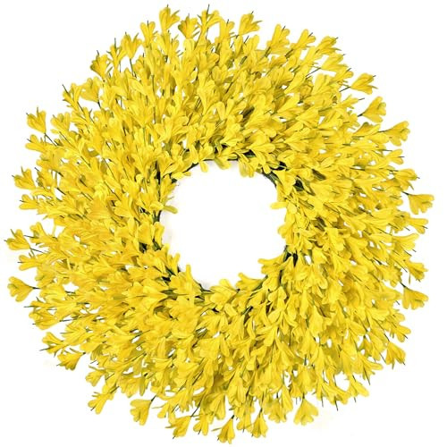26 Inch Spring Wreaths for Front Door Large Easter Valentines Forsythia Floral Summer Spring Door Wreaths Outdoor All Season Spring Decorations for Home Porch Room Window Wall Farmhouse Decor (Yellow) | Amazon (US)