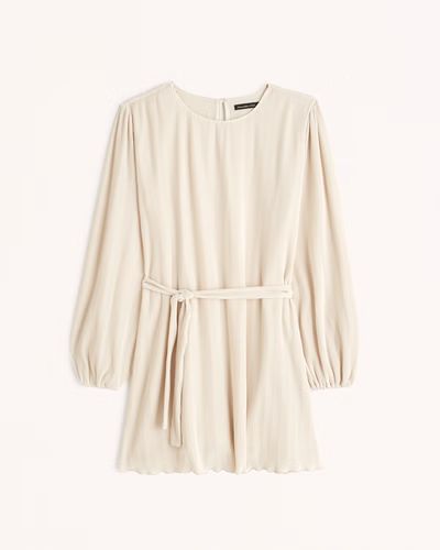 Women's Long-Sleeve Satin Plisse Mini Dress | Women's New Arrivals | Abercrombie.com | Abercrombie & Fitch (US)