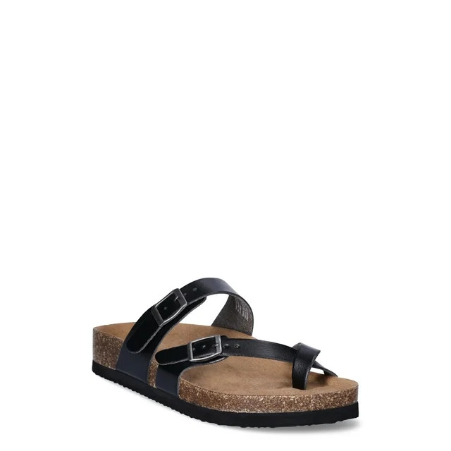 Time and Tru Women's Asymmetric Strap Footbed Sandals, Sizes 6-11, Wide Width Available | Walmart (US)
