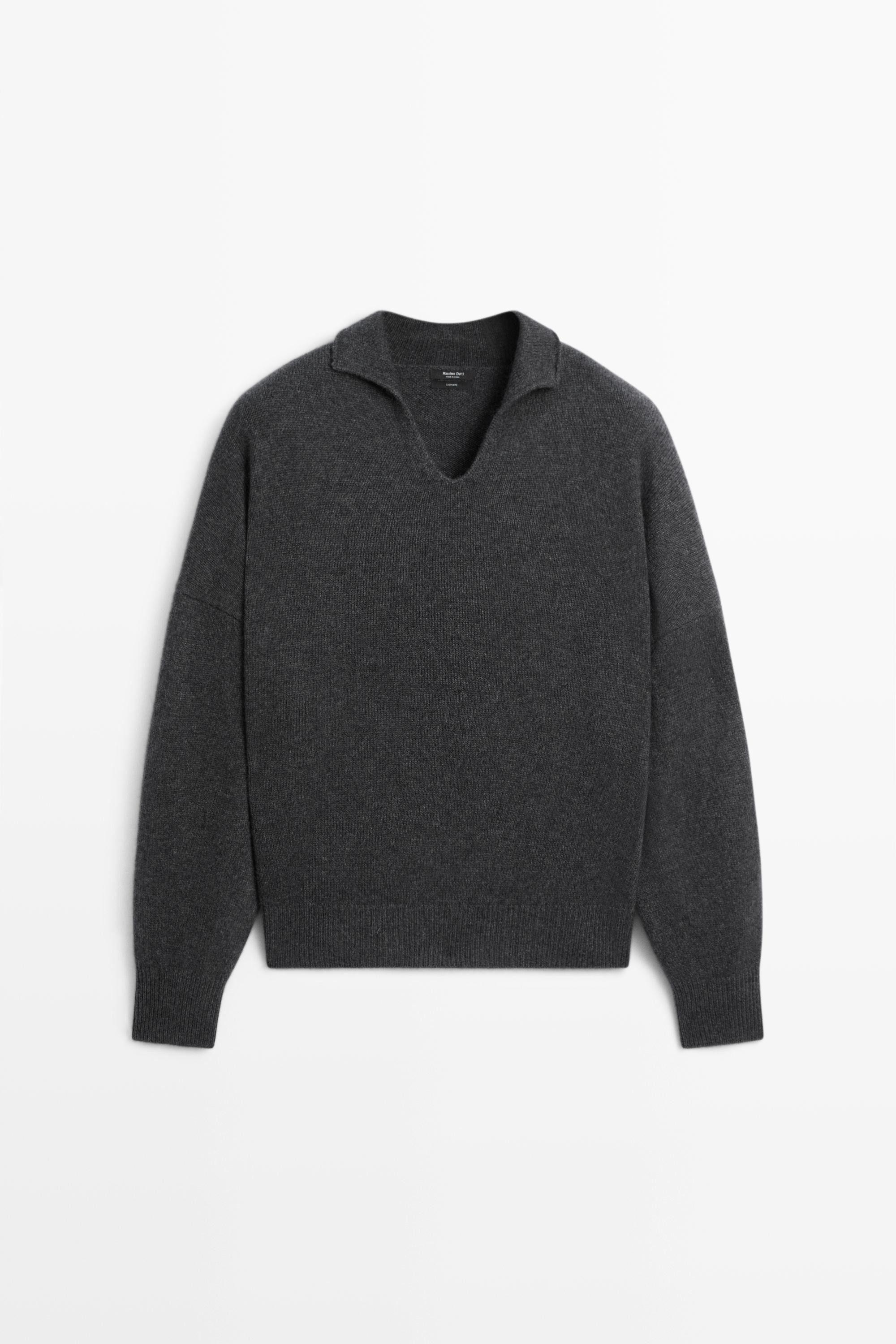 100% cashmere knit polo sweater - DARK GREY | Massimo Dutti UK