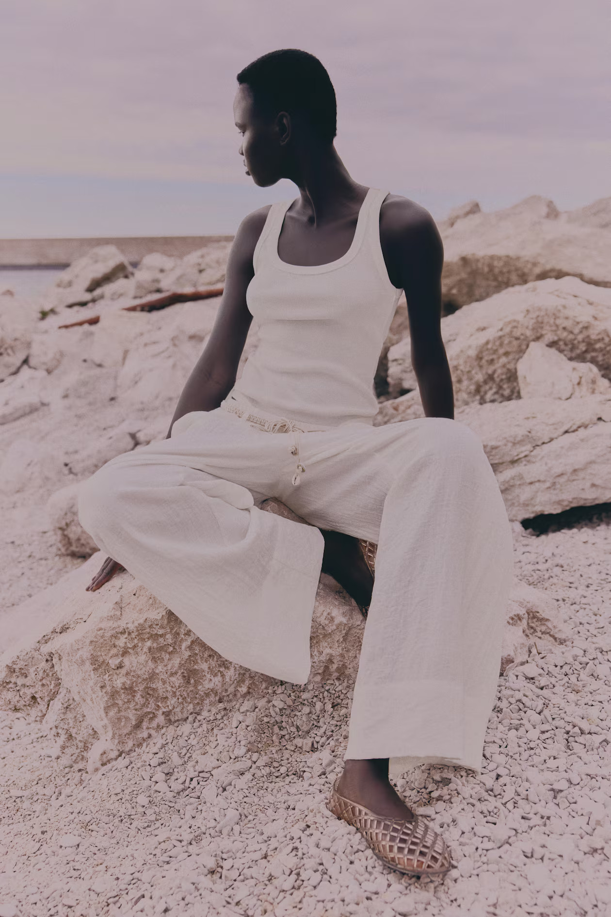 Pants with Macramé Belt - White - Ladies | H&M US | H&M (US + CA)