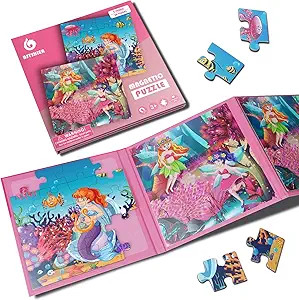 BST SHIER Magnetic Puzzles for Kids Ages 3 4 5 6, TWO-20 Piece Mermaid Wooden Jigsaw Puzzles Book... | Amazon (US)